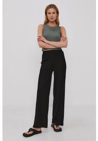 only - Only Spodnie damskie kolor czarny szerokie high waist. Stan: podwyższony. Kolor: czarny. Materiał: materiał