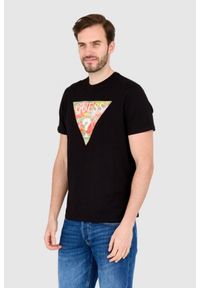 Guess - GUESS Czarny bawełniany męski T-shirt slim fit, Rozmiar M. Kolor: czarny. Materiał: bawełna. Wzór: aplikacja #2