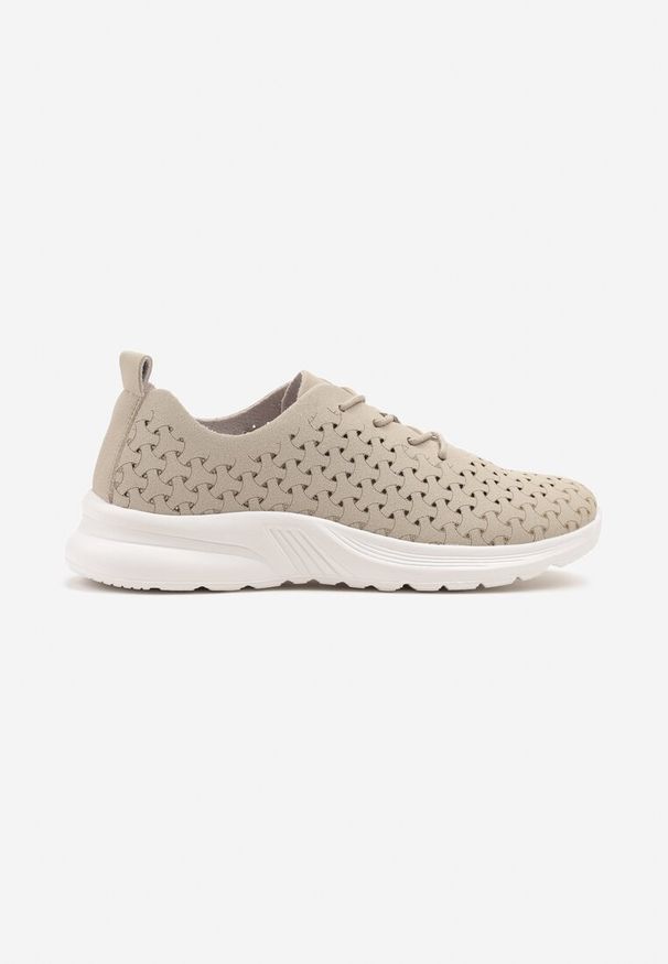 Born2be - Beżowe Sneakersy z Ażurową Cholewką Uliravia. Okazja: na co dzień. Kolor: beżowy. Szerokość cholewki: normalna. Wzór: ażurowy