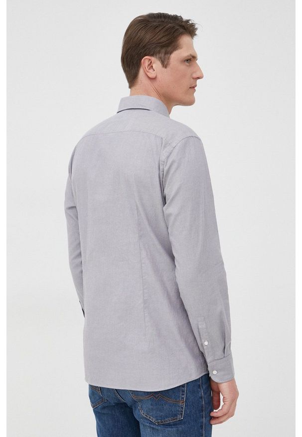 BOSS koszula bawełniana męska kolor szary slim z kołnierzykiem button-down. Typ kołnierza: button down. Kolor: szary. Materiał: bawełna