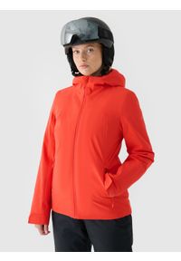 4f - 4F Kurtka narciarska membrana 5000 damska - czerwona M. Okazja: na co dzień. Typ kołnierza: kaptur. Kolor: czerwony. Materiał: poliester, puch, syntetyk, materiał. Długość: długie. Sezon: zima. Styl: casual, klasyczny, sportowy #1