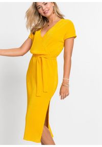 Sukienka shirtowa plisowana bonprix żółty szafranowy. Kolor: żółty #3