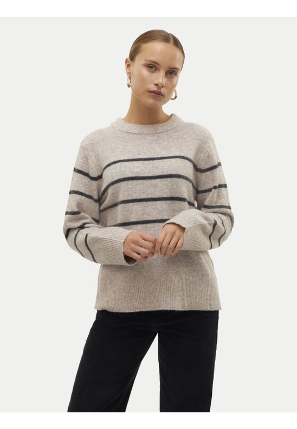 Vero Moda Sweter Flawless 10320487 Beżowy Loose Fit. Kolor: beżowy. Materiał: syntetyk