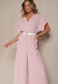 Renee - Różowy Kopertowy Kombinezon z Nietoperzowymi Rękawami i Paskiem Tollamira. Okazja: na co dzień. Kolor: różowy. Styl: elegancki, casual #4