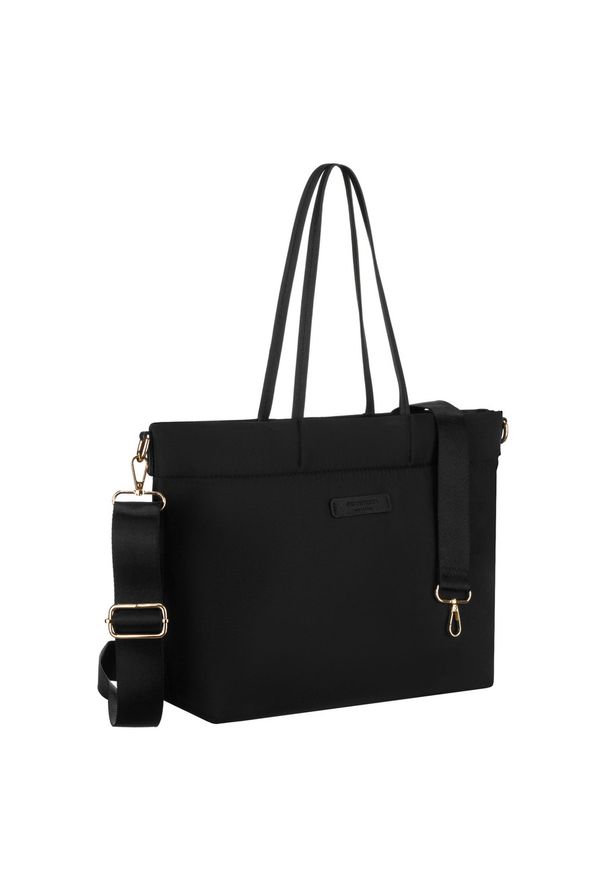 Czarna, duża shopperka damska z nylonu, mieszcząca format A4 i zamykana klipsem magnetycznym Peterson PTN JN-10. Kolor: czarny. Rodzaj torebki: do ręki