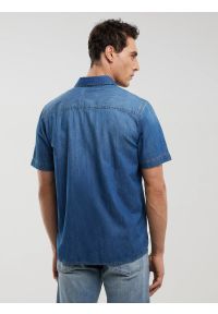 Big-Star - Koszula męska jeansowa z krótkim rękawem niebieska Short Sleeve Western 377. Kolor: niebieski. Materiał: jeans. Długość rękawa: krótki rękaw. Długość: krótkie. Sezon: lato. Styl: wizytowy #7