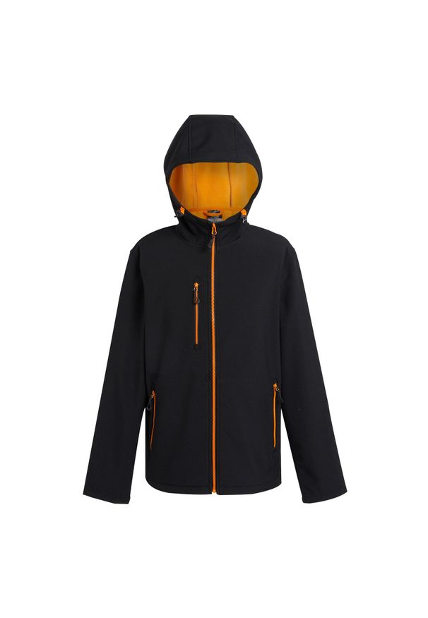 Regatta - Męska Kurtka Soft Shell Navigate 2 Layer. Kolor: czarny, wielokolorowy, pomarańczowy. Sport: turystyka piesza