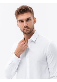 Ombre Clothing - Bawełniana koszula męska z tkaniny w stylu Oxford SLIM FIT - biała V1 K642 - XL. Kolor: biały. Materiał: tkanina, bawełna