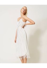 TwinSet - TWINSET - Biała sukienka z koralikami. Kolor: biały. Długość rękawa: na ramiączkach. Wzór: aplikacja, haft. Styl: elegancki. Długość: maxi #4