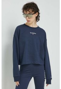 Tommy Jeans bluza damska kolor granatowy z nadrukiem. Kolor: niebieski. Materiał: bawełna, dzianina. Wzór: nadruk