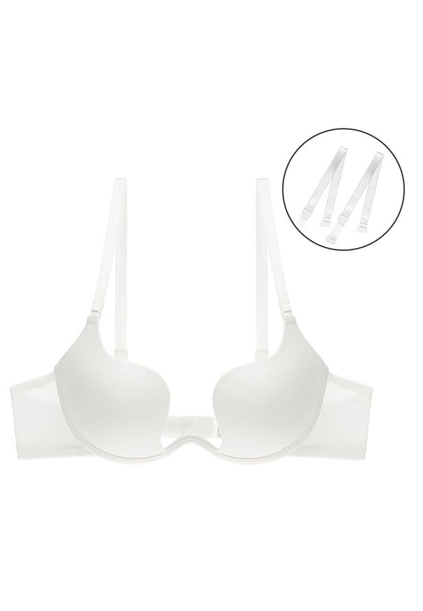 Intica - Biustonosz push-up do głębokich dekoltów z miękką wyściółką Kibariye. Kolor: biały. Materiał: materiał, skóra. Rodzaj stanika: push-up