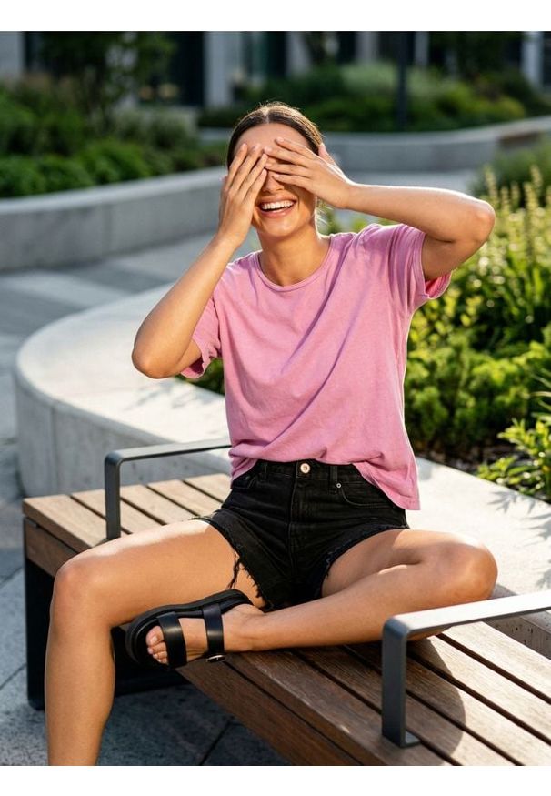 Sinsay - Koszulka z efektem sprania - różowy. Kolor: różowy