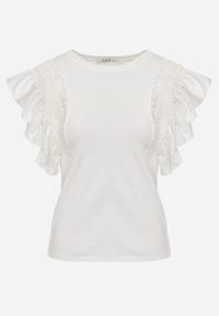 Renee - Biała Bluzka Dislie. Kolor: biały. Materiał: dzianina, bawełna, jeans. Wzór: gładki, kwiaty. Sezon: lato. Styl: elegancki #5