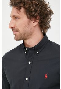 Polo Ralph Lauren koszula 710832480006 męska kolor czarny slim z kołnierzykiem button-down. Typ kołnierza: button down, polo. Kolor: czarny. Materiał: tkanina. Długość rękawa: długi rękaw. Długość: długie. Wzór: gładki #1