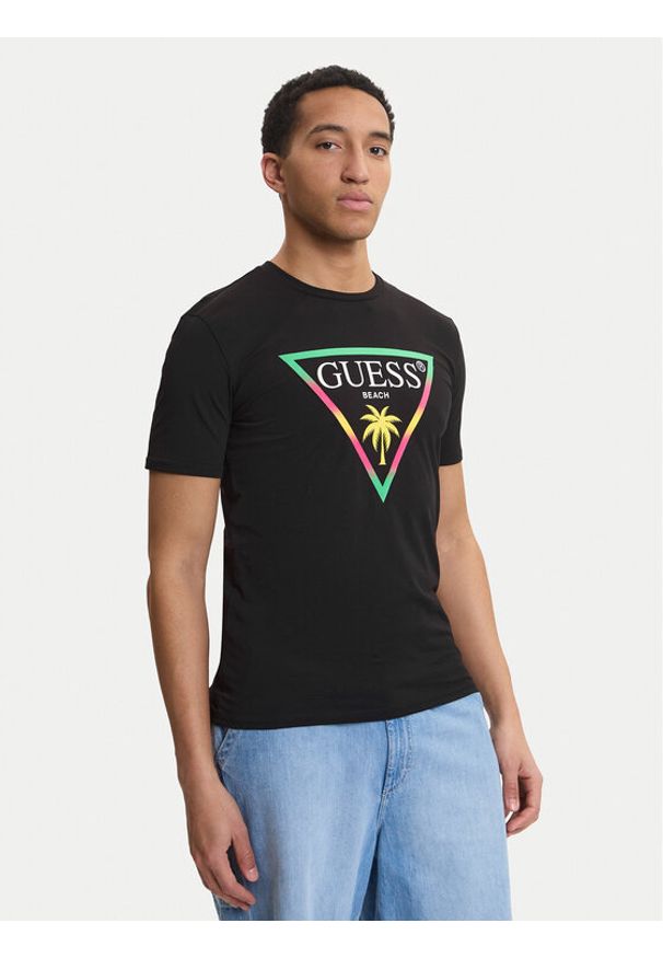 Guess T-Shirt F6GI09 J1314 Czarny Slim Fit. Kolor: czarny. Materiał: bawełna