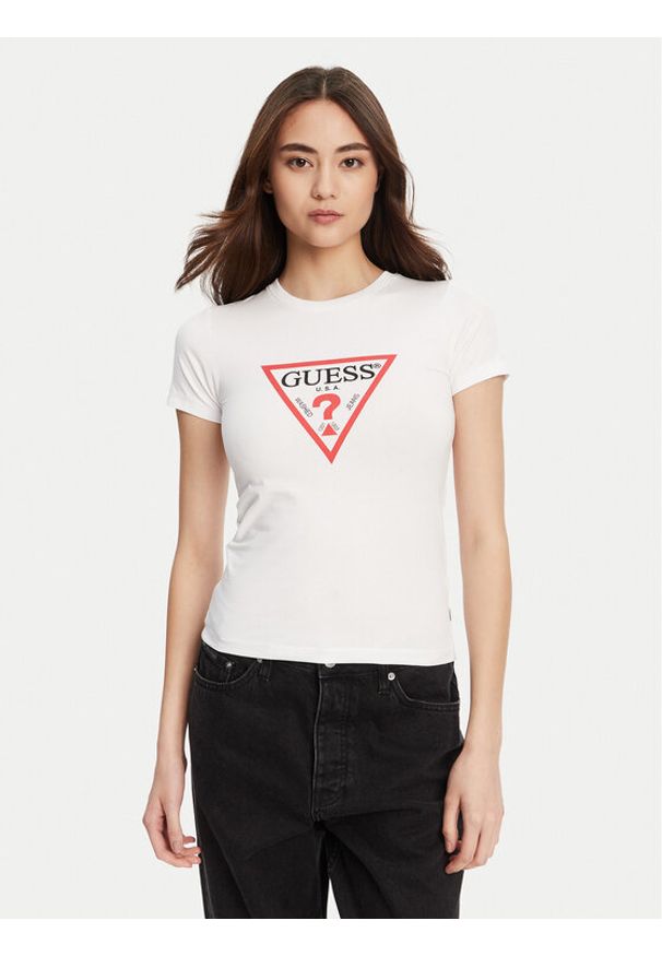 Guess Jeans T-Shirt W4YI04 J1314 Biały Regular Fit. Kolor: biały. Materiał: bawełna