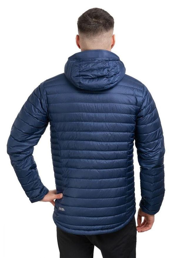 Kurtka puchowa męska Rab Microlight Alpine Jacket z kapturem. Typ kołnierza: kaptur. Kolor: pomarańczowy, wielokolorowy, niebieski. Materiał: puch