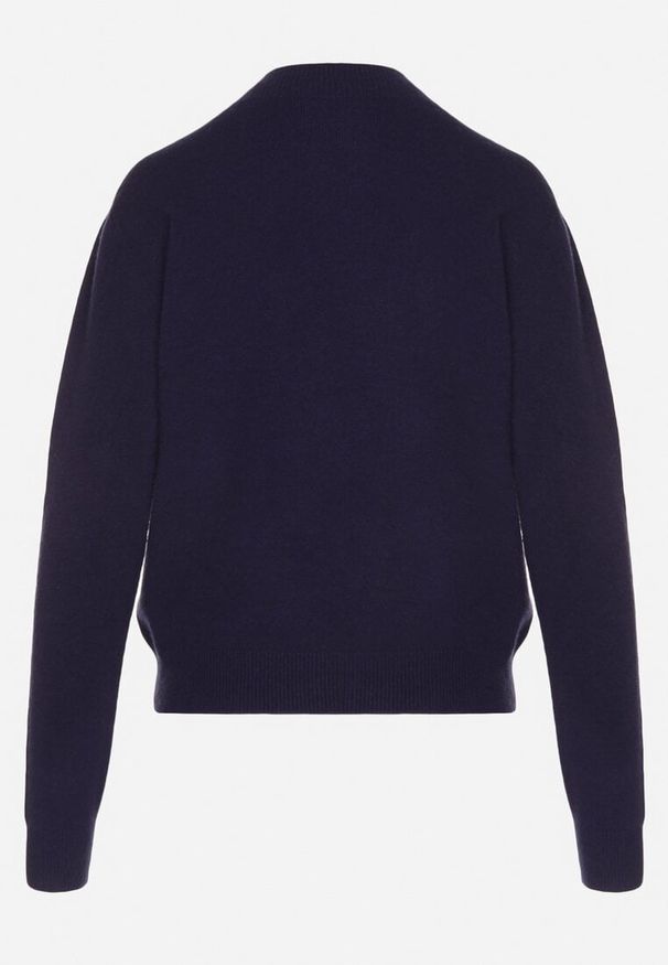 Born2be - Granatowy Sweter z Wełną i Wiskozą o Prostym Fasonie z Półgolfem Giolera. Okazja: na co dzień, do pracy, na spotkanie biznesowe. Kolor: niebieski. Materiał: wełna, wiskoza. Długość rękawa: długi rękaw. Długość: długie. Styl: casual, elegancki, biznesowy