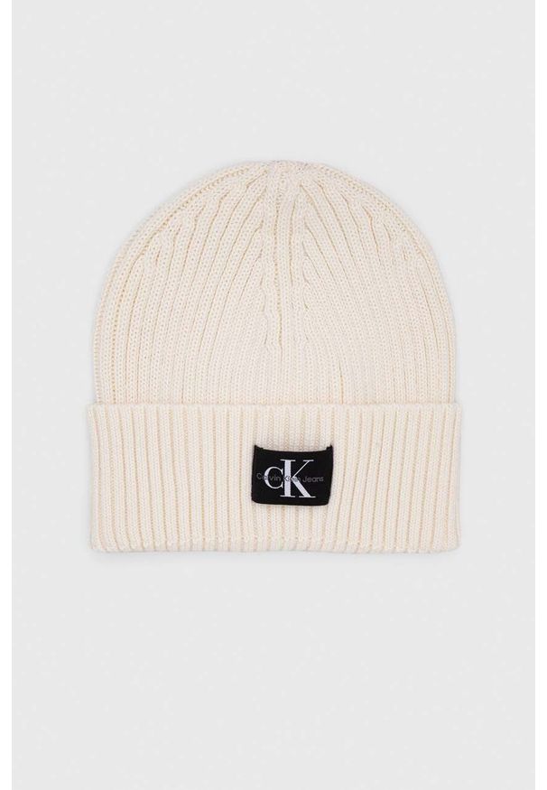 Calvin Klein Jeans czapka wełniana kolor biały wełniana. Kolor: biały. Materiał: wełna