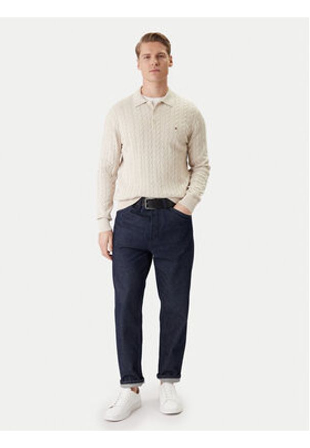 TOMMY HILFIGER - Tommy Hilfiger Sweter Classic MW0MW41955 Beżowy Regular Fit. Kolor: beżowy. Materiał: bawełna