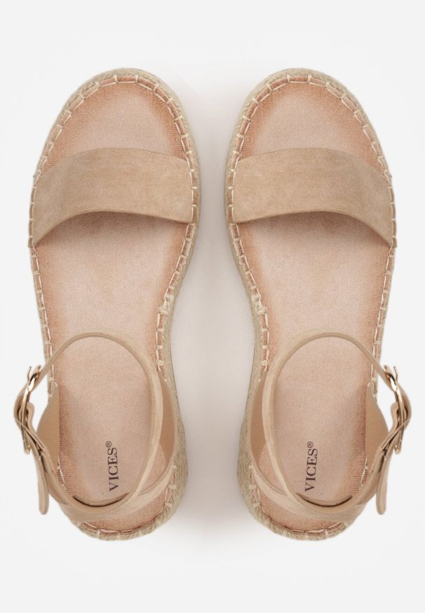 Born2be - Ciemnobeżowe Sandały VICES na Grubej Podeszwie z Plecionki z Paskiem z Klamerką Jakelise. Okazja: na co dzień. Zapięcie: pasek. Kolor: beżowy. Materiał: len. Sezon: wiosna, lato. Styl: casual