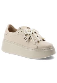 CheBello - Sneakersy damskie Chebello, cholewka ze skóry naturalnej gładkiej ozdobne sznurowanie z dekoracyjnymi elementami masywna platforma zwiększająca komfo. Okazja: na co dzień. Zapięcie: sznurówki. Kolor: beżowy. Materiał: skóra. Szerokość cholewki: normalna. Wzór: gładki. Obcas: na platformie. Styl: casual, elegancki #1