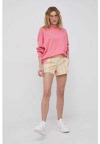 Billabong bluza damska kolor różowy gładka. Kolor: różowy. Materiał: dzianina. Długość rękawa: długi rękaw. Długość: długie. Wzór: gładki