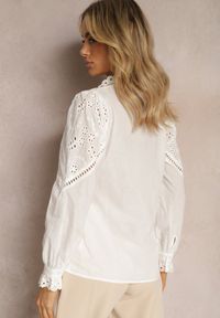 Renee - Biała Klasyczna Koszula w Stylu Boho z Bawełny z Ażurową Koronką Tilhila. Kolor: biały. Materiał: bawełna, koronka. Wzór: ażurowy, koronka. Styl: boho, klasyczny #5