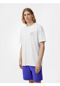 4f - T-shirt regular z nadrukiem męski. Kolor: biały. Materiał: bawełna. Wzór: nadruk #1