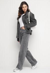 Born2be - Szare Jeansy o Szerokim Kroju z Wysokim Stanem Sesarina. Okazja: na co dzień. Stan: podwyższony. Kolor: szary. Długość: długie. Styl: elegancki, casual