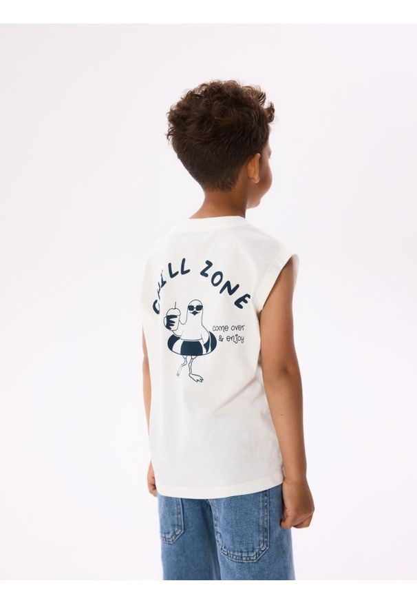 Reserved - T-shirt bez rękawów - złamana biel. Materiał: bawełna, dzianina. Długość rękawa: bez rękawów