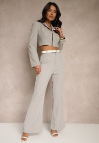 Renee - Szare Casualowe Spodnie w Stylu Dzwonów High Waist Uinna. Okazja: na co dzień. Stan: podwyższony. Kolor: szary. Styl: casual