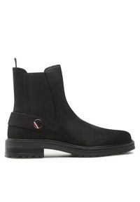 TOMMY HILFIGER - Tommy Hilfiger Sztyblety Th Coin Flat Boot FW0FW06742 Czarny. Kolor: czarny. Materiał: nubuk, skóra