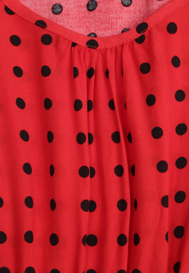 Born2be - Czerwona Sukienka z Bawełny Rozkloszowana w Kropki Toliennea. Okazja: na co dzień. Kolor: czerwony. Materiał: bawełna. Wzór: kropki. Styl: casual