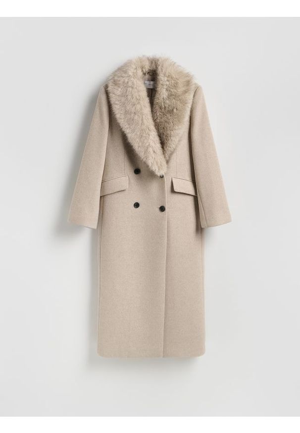Reserved - Płaszcz z dodatkiem wełny - beżowy. Kolor: beżowy. Materiał: wełna