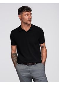 Ombre Clothing - Bawełniana męska koszulka polo ze strukturalnej dzianiny – czarna V5 - Rozmiar: XL. Okazja: do pracy, na co dzień. Typ kołnierza: polo. Kolor: czarny. Materiał: bawełna, dzianina. Długość: krótkie. Styl: casual, elegancki