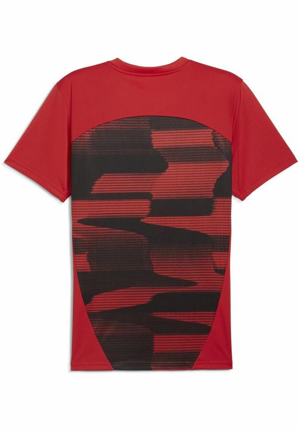 Puma - Męska koszulka przedmeczowa z krótkim rękawem AC Milan PUMA. Kolor: czerwony, wielokolorowy, czarny. Długość rękawa: krótki rękaw. Długość: krótkie