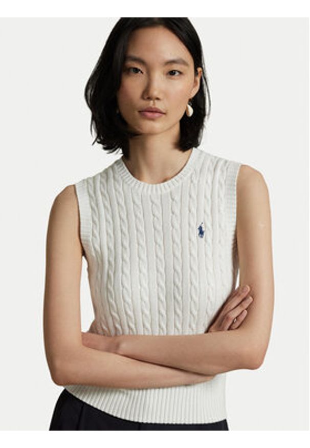 Polo Ralph Lauren Sweter 211971882001 Biały Slim Fit. Typ kołnierza: polo. Kolor: biały. Materiał: bawełna