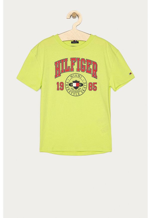 TOMMY HILFIGER - Tommy Hilfiger - T-shirt dziecięcy 128-176 cm. Okazja: na co dzień. Kolor: żółty, zielony, wielokolorowy. Materiał: bawełna, dzianina. Wzór: nadruk. Styl: casual