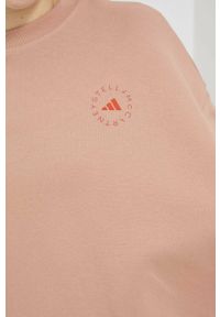 Adidas by Stella McCartney - adidas by Stella McCartney bluza dresowa kolor pomarańczowy gładka. Kolor: pomarańczowy. Materiał: dresówka. Wzór: gładki #5