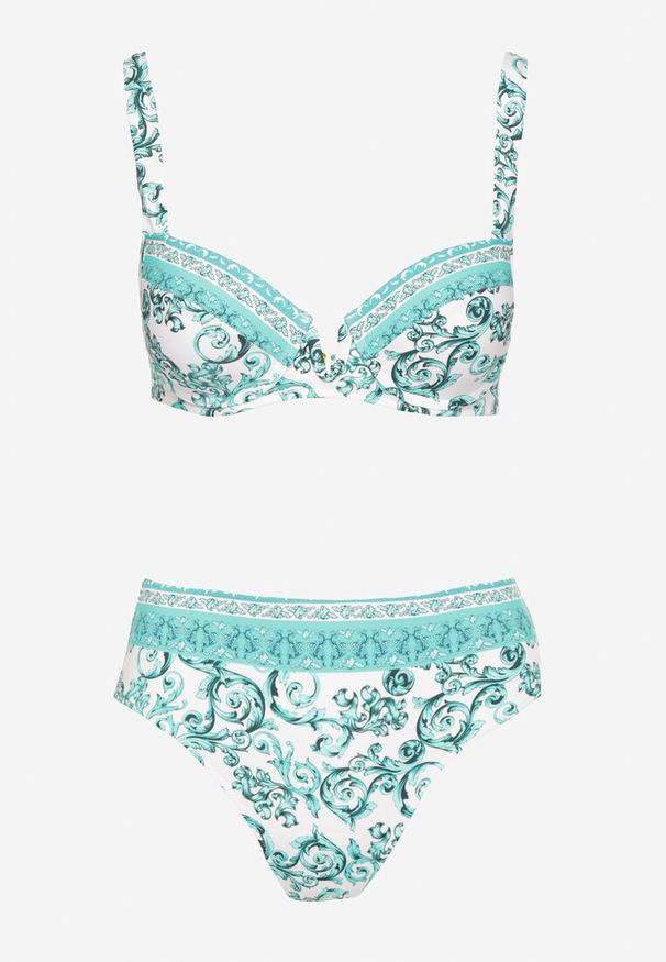 Born2be - Jasnozielone Bikini w Ornamentalny Wzór Biustonosz i Majtki Figi Mirazia. Kolor: zielony. Wzór: ażurowy