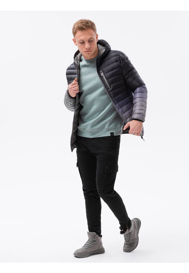 Ombre Clothing - Kurtka męska przejściowa C319 - czarna/szara - XXL. Okazja: na co dzień. Kolor: szary. Materiał: poliester. Sezon: jesień. Styl: casual