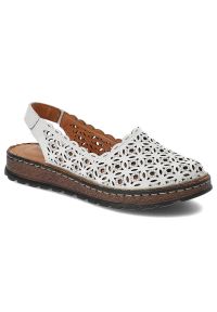 Białe Sandały Artiker Skórzane Buty Damskie. Okazja: na spacer. Nosek buta: otwarty. Zapięcie: rzepy. Kolor: biały. Materiał: skóra. Wzór: ażurowy, kwiaty. Sezon: lato. Styl: elegancki #1