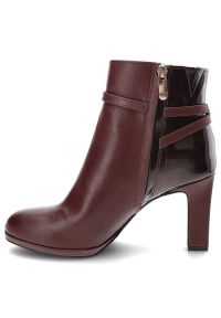 Bordowe Botki Marco Tozzi Damskie Ocieplane Skórzane Buty Na Obcasie. Kolor: czerwony. Materiał: skóra. Szerokość cholewki: normalna. Wzór: gładki, aplikacja. Obcas: na obcasie. Wysokość obcasa: średni #3