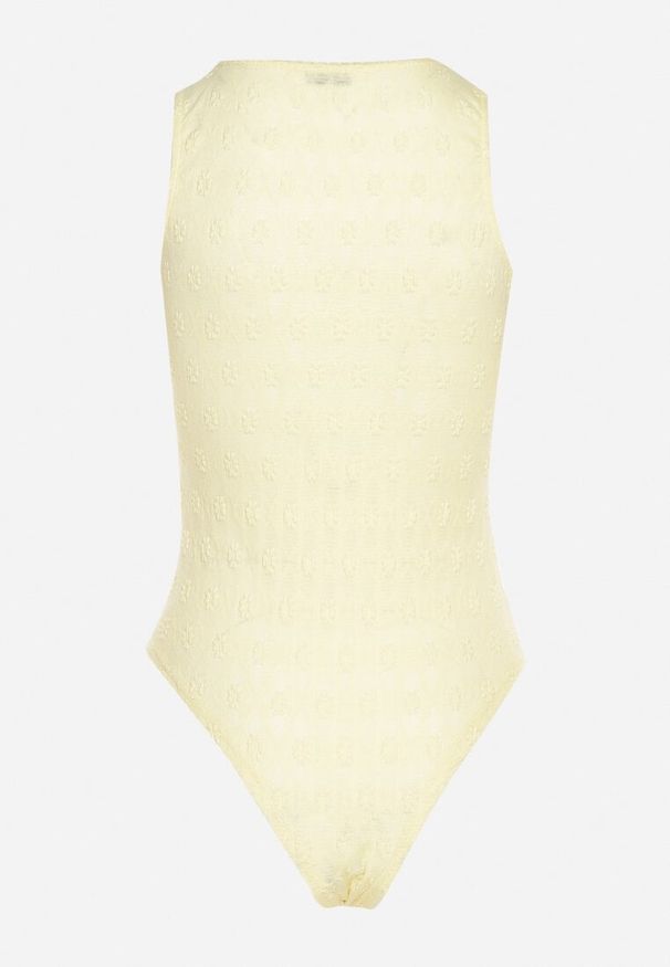 Born2be - Żółte Body Ozdobione Kokardkami Ovilene. Okazja: na co dzień. Typ kołnierza: kokarda. Kolor: żółty. Materiał: jeans. Wzór: aplikacja. Styl: klasyczny, casual
