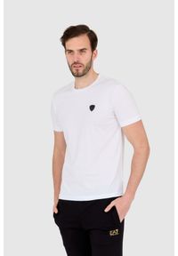EA7 Emporio Armani - EA7 Biała koszulka męska z naszywką z logo, Rozmiar XXL. Kolor: biały. Wzór: aplikacja