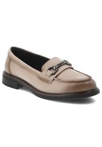 Mokasyny damskie Vinceza, skóra naturalna wsuwany fason klasyczne loafersy ozdobny detal metalowy niski stabilny obcas solidna podeszwa, beżowa, 3998. Kolor: beżowy. Materiał: skóra. Obcas: na obcasie. Styl: klasyczny. Wysokość obcasa: średni #1