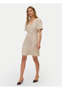 Vero Moda Sukienka letnia Mymilo 10340466 Beżowy Regular Fit. Kolor: beżowy. Materiał: len, wiskoza. Sezon: lato #2