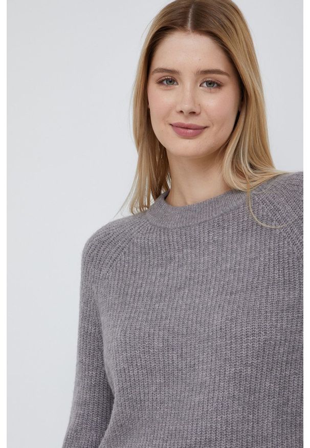 JOOP! - Joop! sweter z domieszką wełny damski kolor szary. Okazja: na co dzień. Kolor: szary. Materiał: wełna. Długość rękawa: raglanowy rękaw. Wzór: ze splotem. Styl: casual