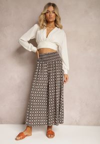 Renee - Ciemnozielone Szerokie Spodnie Kuloty z Gumką w Pasie Zaphelia. Okazja: na co dzień, do pracy. Stan: podwyższony. Kolor: zielony. Materiał: materiał. Styl: elegancki, casual #7